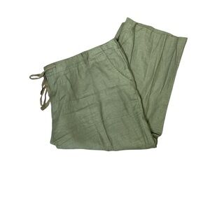 St. John’s Bay 100% Linen Pants Olive Green Drawstring Waist Casual Summer 22W